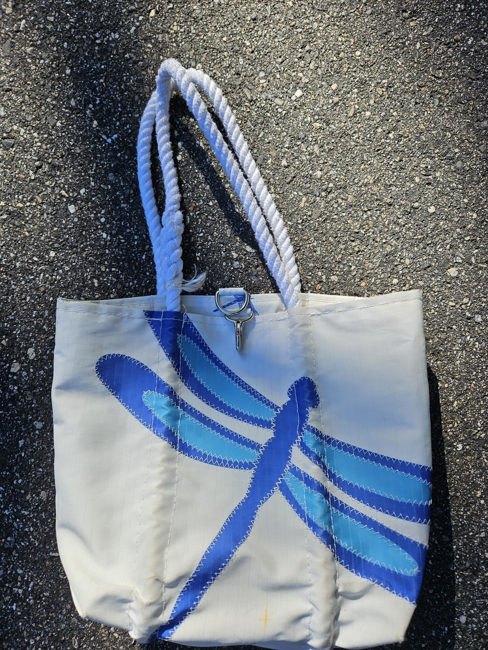 Sea Bags White Tote Bag with Blue Dragonfly Motif